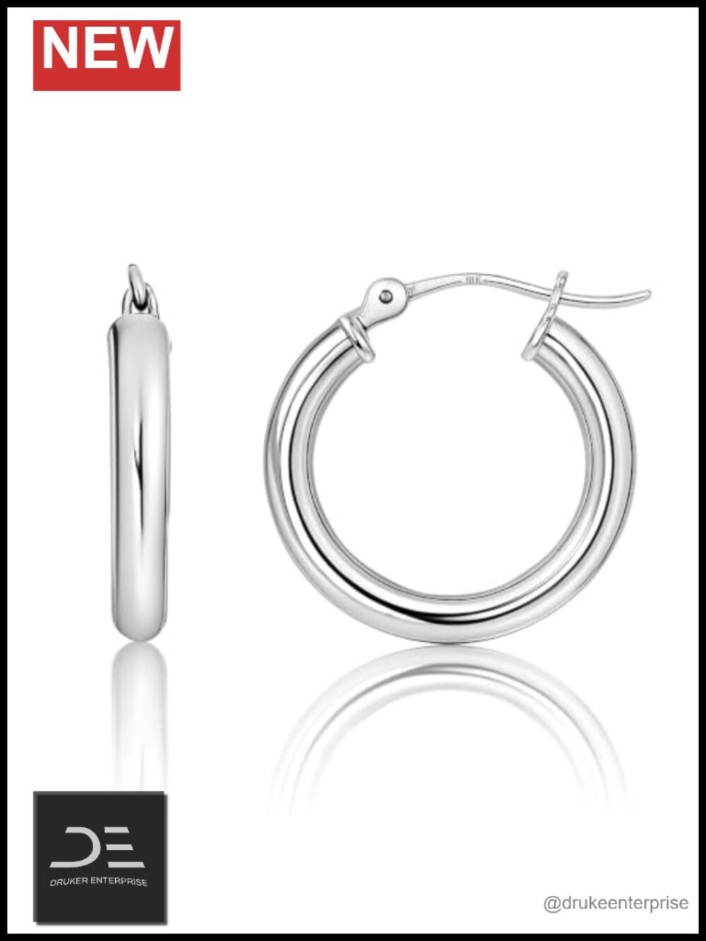 Solid 10K Gold Tube Hoop Earrings 25mm Click Top Real Gold Jewelry